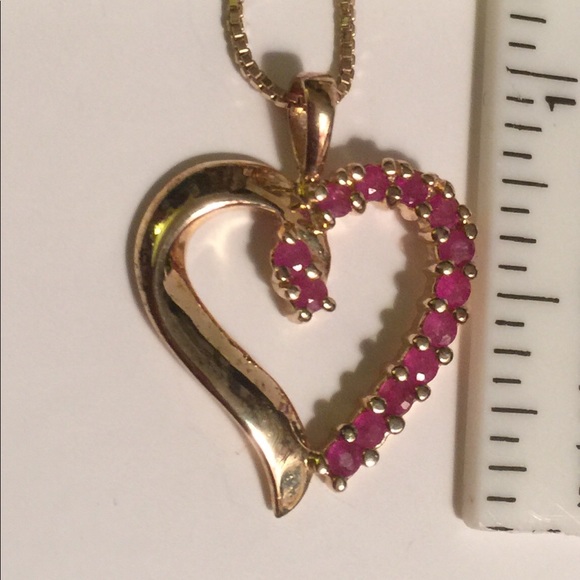 Ruby Heart Gold Plated Necklace 17” Box Chain - Picture 4 of 8